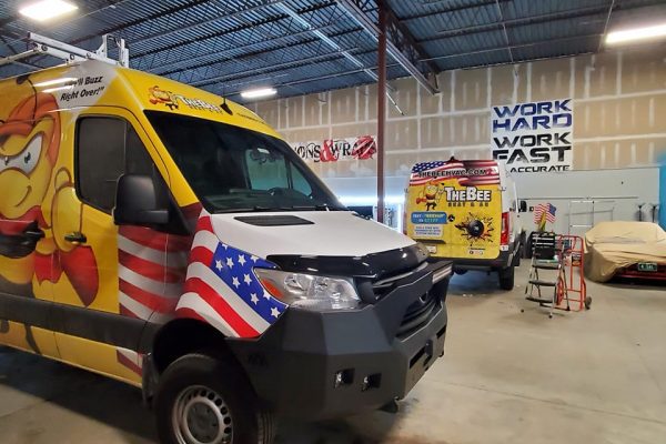 Graphics being installed on van